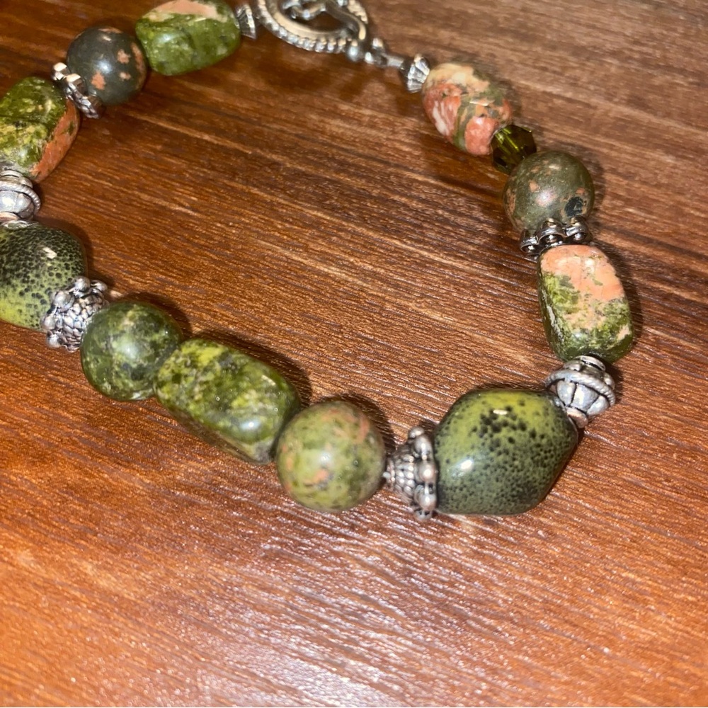 Authentic Unakite Beaded Bracelet w/ Toggle Bar Closure